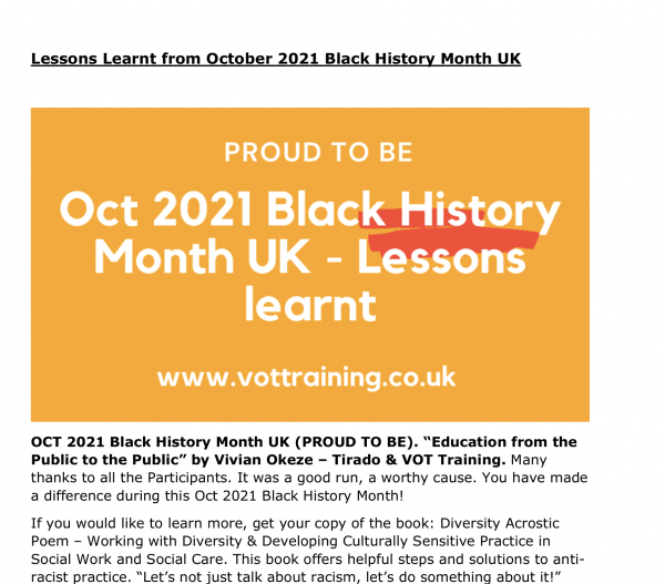 Lessons learnt from Oct 2021 Black History Month